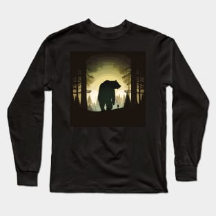 Forest with  Bear and Man Silhouette, Adventure Long Sleeve T-Shirt